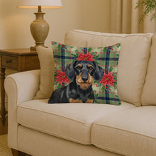 Load image into Gallery viewer, Wirehaired Black and Tan Dachshund Christmas PoinsettIas Throw Pillow