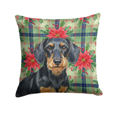 Load image into Gallery viewer, Wirehaired Black and Tan Dachshund Christmas PoinsettIas Throw Pillow