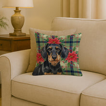 Load image into Gallery viewer, Wirehaired Black and Tan Dachshund Christmas PoinsettIas Throw Pillow
