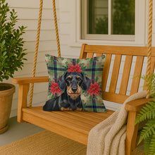 Load image into Gallery viewer, Wirehaired Black and Tan Dachshund Christmas PoinsettIas Throw Pillow