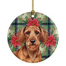 Load image into Gallery viewer, Wirehaired Red Dachshund Christmas PoinsettIas Ceramic Ornament