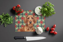 Load image into Gallery viewer, Wirehaired Red Dachshund Christmas PoinsettIas Glass Cutting Board