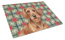 Load image into Gallery viewer, Wirehaired Red Dachshund Christmas PoinsettIas Glass Cutting Board