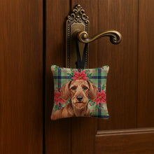 Load image into Gallery viewer, Wirehaired Red Dachshund Christmas PoinsettIas Hanging Square Fabric Ornament 3.5 x 3.5