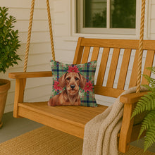 Load image into Gallery viewer, Wirehaired Red Dachshund Christmas PoinsettIas Throw Pillow