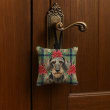 Load image into Gallery viewer, Wirehaired Wild Boar Dachshund Christmas PoinsettIas Hanging Square Fabric Ornament 3.5 x 3.5