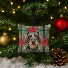 Load image into Gallery viewer, Wirehaired Wild Boar Dachshund Christmas PoinsettIas Hanging Square Fabric Ornament 3.5 x 3.5