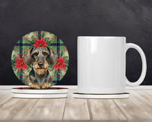 Load image into Gallery viewer, Wirehaired Wild Boar Dachshund Christmas PoinsettIas Large Sandstone Coasters Pack of 4