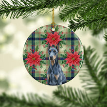 Load image into Gallery viewer, Blue Doberman Pinscher Christmas PoinsettIas Ceramic Ornament