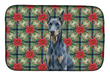 Load image into Gallery viewer, Blue Doberman Pinscher Christmas PoinsettIas Dish Drying Mat
