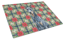 Load image into Gallery viewer, Blue Doberman Pinscher Christmas PoinsettIas Glass Cutting Board