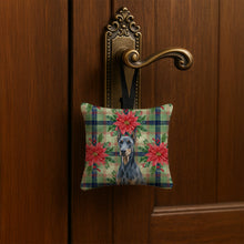 Load image into Gallery viewer, Blue Doberman Pinscher Christmas PoinsettIas Hanging Square Fabric Ornament 3.5 x 3.5