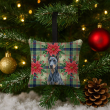 Load image into Gallery viewer, Blue Doberman Pinscher Christmas PoinsettIas Hanging Square Fabric Ornament 3.5 x 3.5