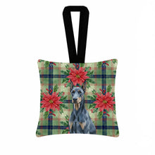 Load image into Gallery viewer, Blue Doberman Pinscher Christmas PoinsettIas Hanging Square Fabric Ornament 3.5 x 3.5