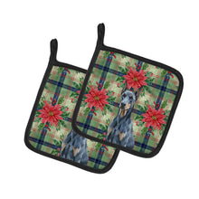 Load image into Gallery viewer, Blue Doberman Pinscher Christmas PoinsettIas Pair of Pot Holders