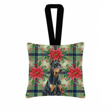 Load image into Gallery viewer, Doberman Pinscher Christmas PoinsettIas Hanging Square Fabric Ornament 3.5 x 3.5