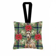 Load image into Gallery viewer, Fawn Doberman Pinscher Christmas PoinsettIas Hanging Square Fabric Ornament 3.5 x 3.5