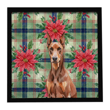 Load image into Gallery viewer, Red Doberman Pinscher Christmas PoinsettIas Framed Metal Print