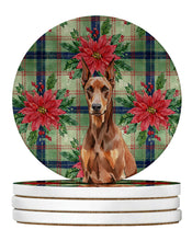 Load image into Gallery viewer, Red Doberman Pinscher Christmas PoinsettIas Large Sandstone Coasters Pack of 4
