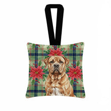 Load image into Gallery viewer, Dogue de Bordeaux Christmas PoinsettIas Hanging Square Fabric Ornament 3.5 x 3.5