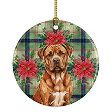 Load image into Gallery viewer, Mahogany Dogue de Bordeaux Christmas PoinsettIas Ceramic Ornament