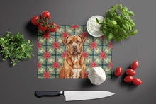 Load image into Gallery viewer, Mahogany Dogue de Bordeaux Christmas PoinsettIas Glass Cutting Board