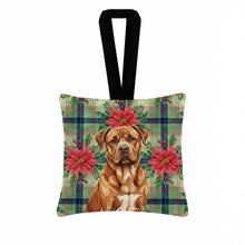Load image into Gallery viewer, Mahogany Dogue de Bordeaux Christmas PoinsettIas Hanging Square Fabric Ornament 3.5 x 3.5