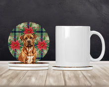 Load image into Gallery viewer, Mahogany Dogue de Bordeaux Christmas PoinsettIas Large Sandstone Coasters Pack of 4