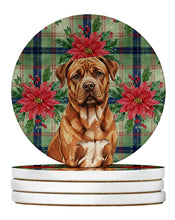 Load image into Gallery viewer, Mahogany Dogue de Bordeaux Christmas PoinsettIas Large Sandstone Coasters Pack of 4