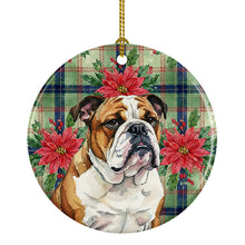 Load image into Gallery viewer, Brindle and White English Bulldog Christmas PoinsettIas Ceramic Ornament