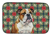 Load image into Gallery viewer, Brindle and White English Bulldog Christmas PoinsettIas Dish Drying Mat