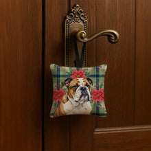 Load image into Gallery viewer, Brindle and White English Bulldog Christmas PoinsettIas Hanging Square Fabric Ornament 3.5 x 3.5