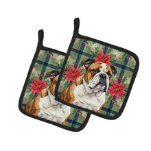 Load image into Gallery viewer, Brindle and White English Bulldog Christmas PoinsettIas Pair of Pot Holders