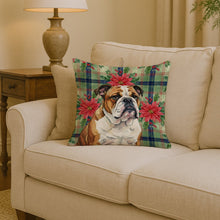 Load image into Gallery viewer, Brindle and White English Bulldog Christmas PoinsettIas Throw Pillow