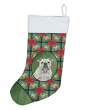 Load image into Gallery viewer, White English Bulldog Christmas PoinsettIas Holiday Stocking