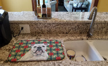 Load image into Gallery viewer, White English Bulldog Christmas PoinsettIas Dish Drying Mat