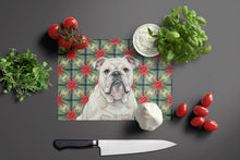 Load image into Gallery viewer, White English Bulldog Christmas PoinsettIas Glass Cutting Board