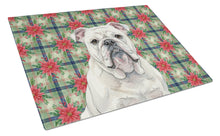 Load image into Gallery viewer, White English Bulldog Christmas PoinsettIas Glass Cutting Board