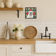 Load image into Gallery viewer, White English Bulldog Christmas PoinsettIas Framed Metal Print