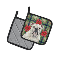 Load image into Gallery viewer, White English Bulldog Christmas PoinsettIas Pair of Pot Holders