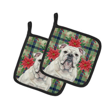 Load image into Gallery viewer, White English Bulldog Christmas PoinsettIas Pair of Pot Holders