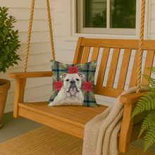 Load image into Gallery viewer, White English Bulldog Christmas PoinsettIas Throw Pillow