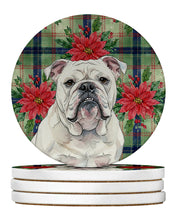 Load image into Gallery viewer, White English Bulldog Christmas PoinsettIas Large Sandstone Coasters Pack of 4