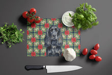 Load image into Gallery viewer, Black English Cocker Spaniel Christmas PoinsettIas Glass Cutting Board