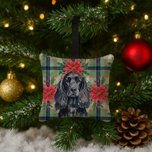 Load image into Gallery viewer, Black English Cocker Spaniel Christmas PoinsettIas Hanging Square Fabric Ornament 3.5 x 3.5
