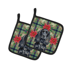 Load image into Gallery viewer, Black English Cocker Spaniel Christmas PoinsettIas Pair of Pot Holders