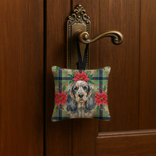 Load image into Gallery viewer, Blue Roan &amp; Tan English Cocker Spaniel Christmas PoinsettIas Hanging Square Fabric Ornament 3.5 x 3.5