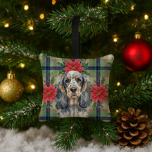 Load image into Gallery viewer, Blue Roan &amp; Tan English Cocker Spaniel Christmas PoinsettIas Hanging Square Fabric Ornament 3.5 x 3.5