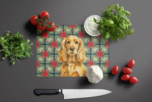 Load image into Gallery viewer, Golden English Cocker Spaniel Christmas PoinsettIas Glass Cutting Board