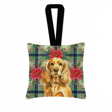 Load image into Gallery viewer, Golden English Cocker Spaniel Christmas PoinsettIas Hanging Square Fabric Ornament 3.5 x 3.5